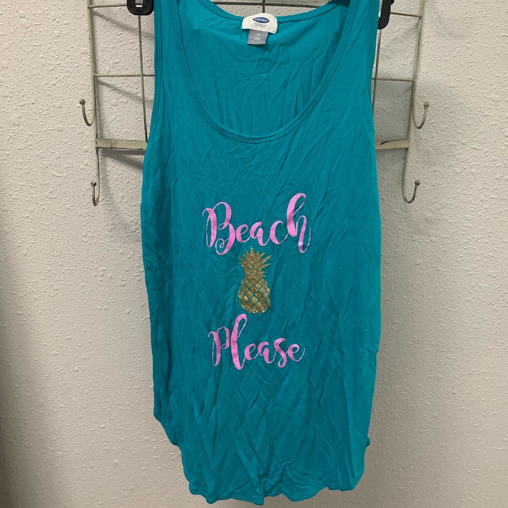 Beach Please Etsy teal glitter tank top old navy